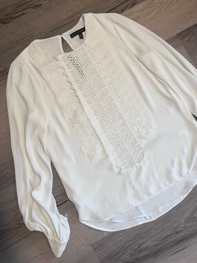 White House Black Market Elegant White Lace-Panel Women's Blouse